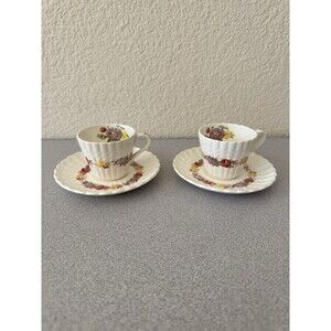 Vintage Spode Copeland Rose Briar 2 Cups & Saucers Set England Floral